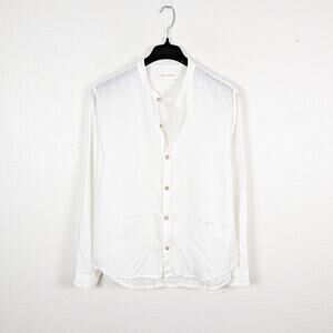ROAD to NOWHERE Men's Linen Band collar Shirt in white size Medium
